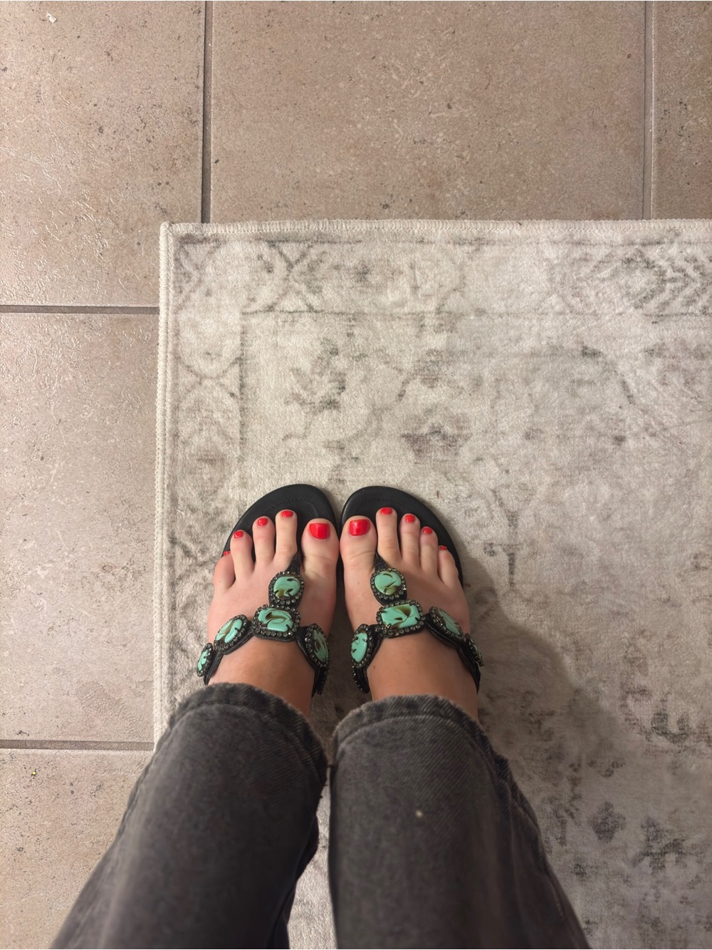 PELLE MODA Faux Turquoise Embellished Leather Sandals Size 7.5